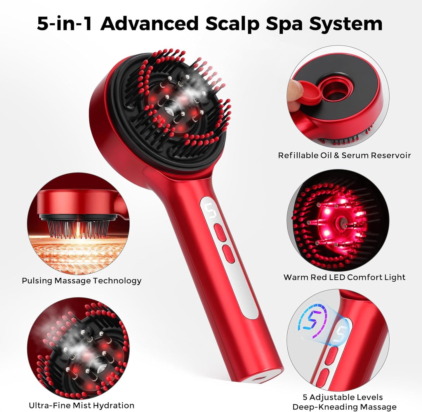 Electric Scalp Massager - 3-in-1 Red Light Therapy & Oil